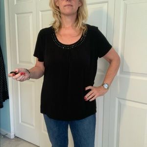 Black top black embellished xl travel friendly black stones on the collar